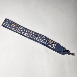 Henri Bendel Blue Leather Guitar or Bag Strap Tan Embroidery NWOT